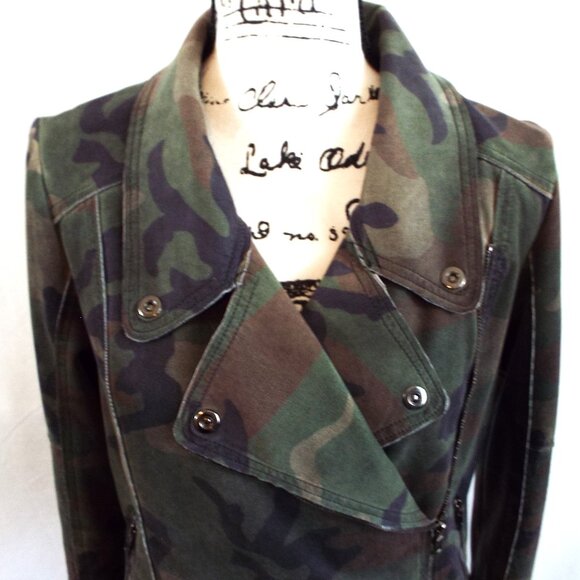 Anthro Marrakech Camo Moto Front Zip Faux Suede Jacket Size Medium - Picture 6 of 9